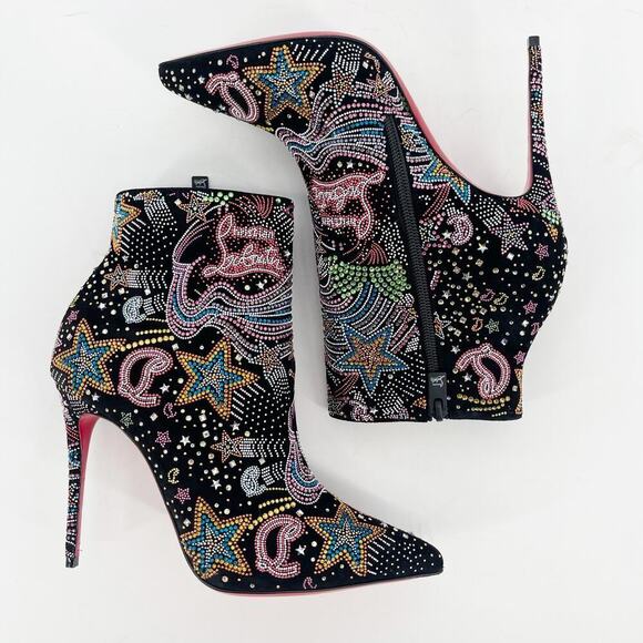 Christian Louboutin So Kate Starlight Strass Black Suede Crystal Booties EU 37.5 - Picture 3 of 13